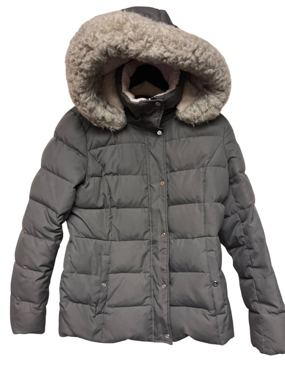 Lauren Ralph Lauren Women's M Brown Down Filled Puffer Coat Faux Fur Hood Jacket